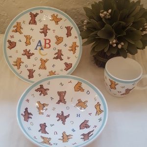 Tiffany & Co ABC Bear Baby China Dish Set with Box